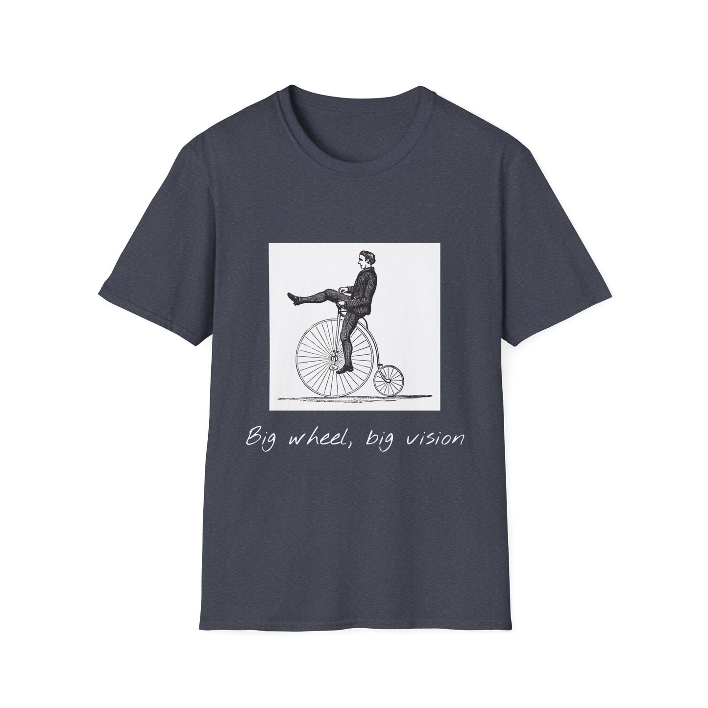 Vintage-Inspired Graphic Tee: "Big Wheel, Big Vision" Unisex Softstyle T-Shirt, Casual Outfit, Funny Gift, Bicycle Lover's Apparel, [...]