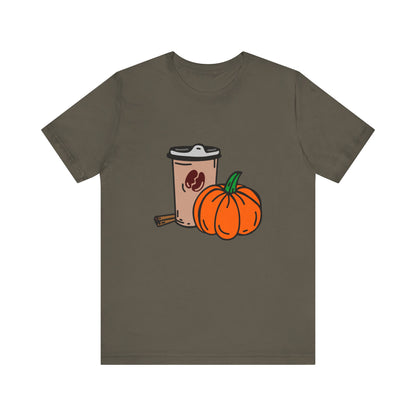 Fall Vibes Pumpkin Coffee Tee, Autumn Pumpkin Shirt, Cozy Casual Tee, Thanksgiving Gift, Unisex Fall Apparel - MaisonThreadory