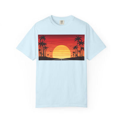 Sunset Palm Beach T-Shirt — Retro Tropical Sunset Graphic