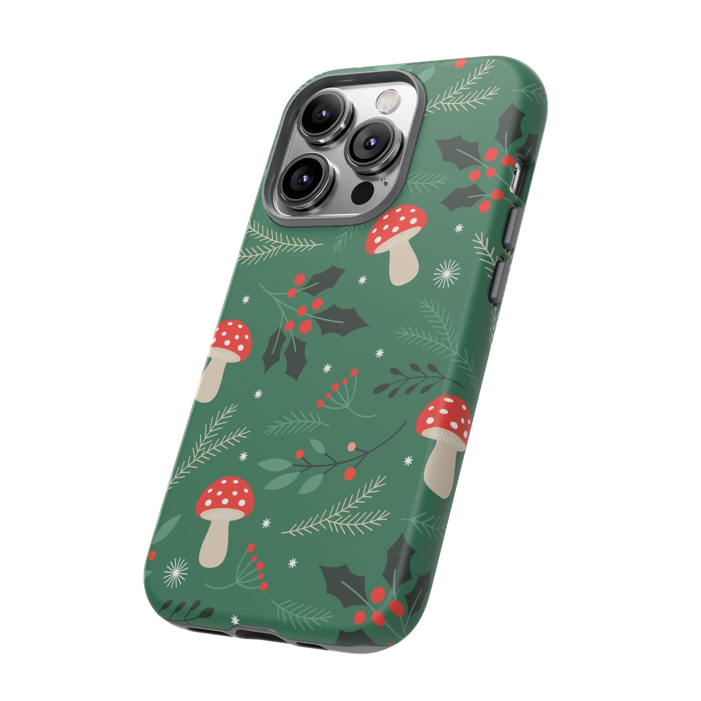 Festive Mushroom Phone Case, Colorful Holiday Case, Christmas Gift, Winter Vibes, Eco-Friendly Phone Cover