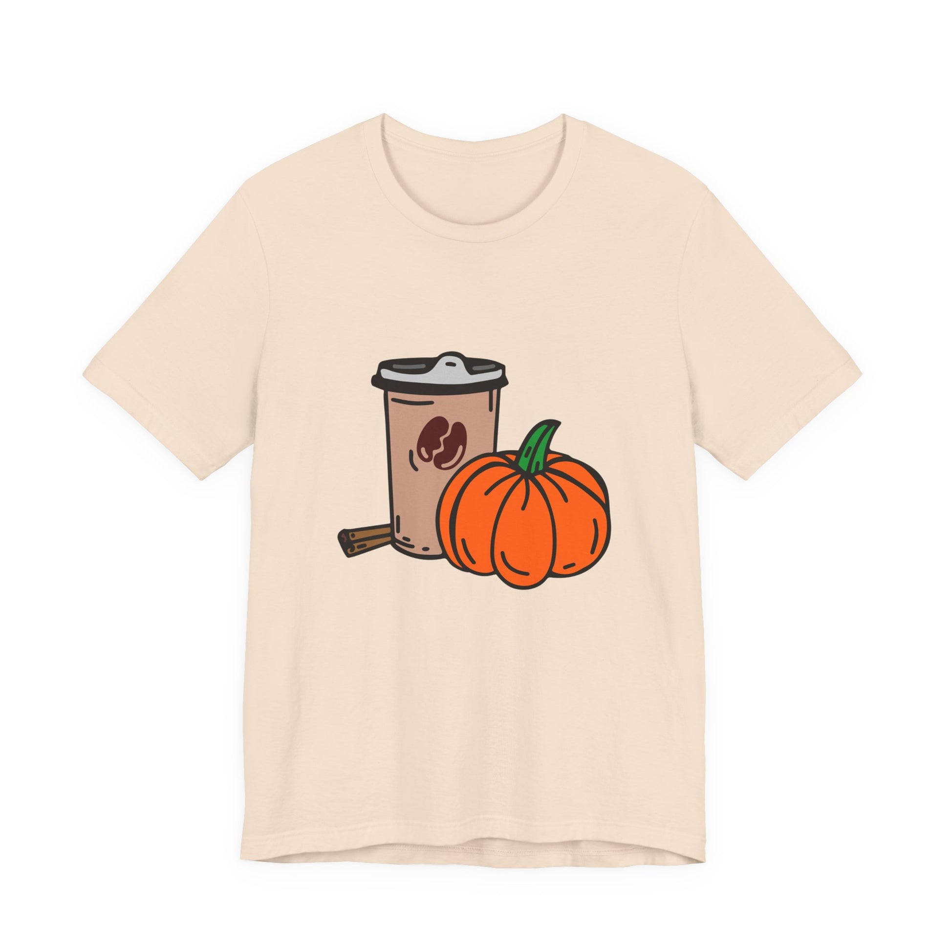 Fall Vibes Pumpkin Coffee Tee, Autumn Pumpkin Shirt, Cozy Casual Tee, Thanksgiving Gift, Unisex Fall Apparel - MaisonThreadory