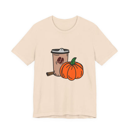 Fall Vibes Pumpkin Coffee Tee, Autumn Pumpkin Shirt, Cozy Casual Tee, Thanksgiving Gift, Unisex Fall Apparel - MaisonThreadory