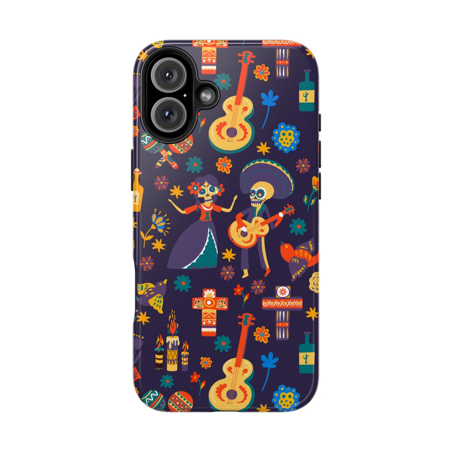 Colorful Dia de los Muertos Phone Case, Tough Case for Halloween, Gift for Music Lovers, Floral Phone Cover, Sugar Skull Art