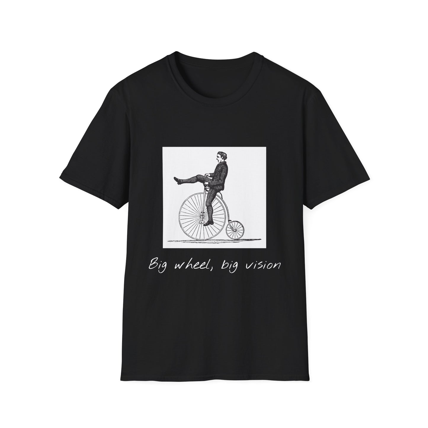 Vintage-Inspired Graphic Tee: "Big Wheel, Big Vision" Unisex Softstyle T-Shirt, Casual Outfit, Funny Gift, Bicycle Lover's Apparel, [...]