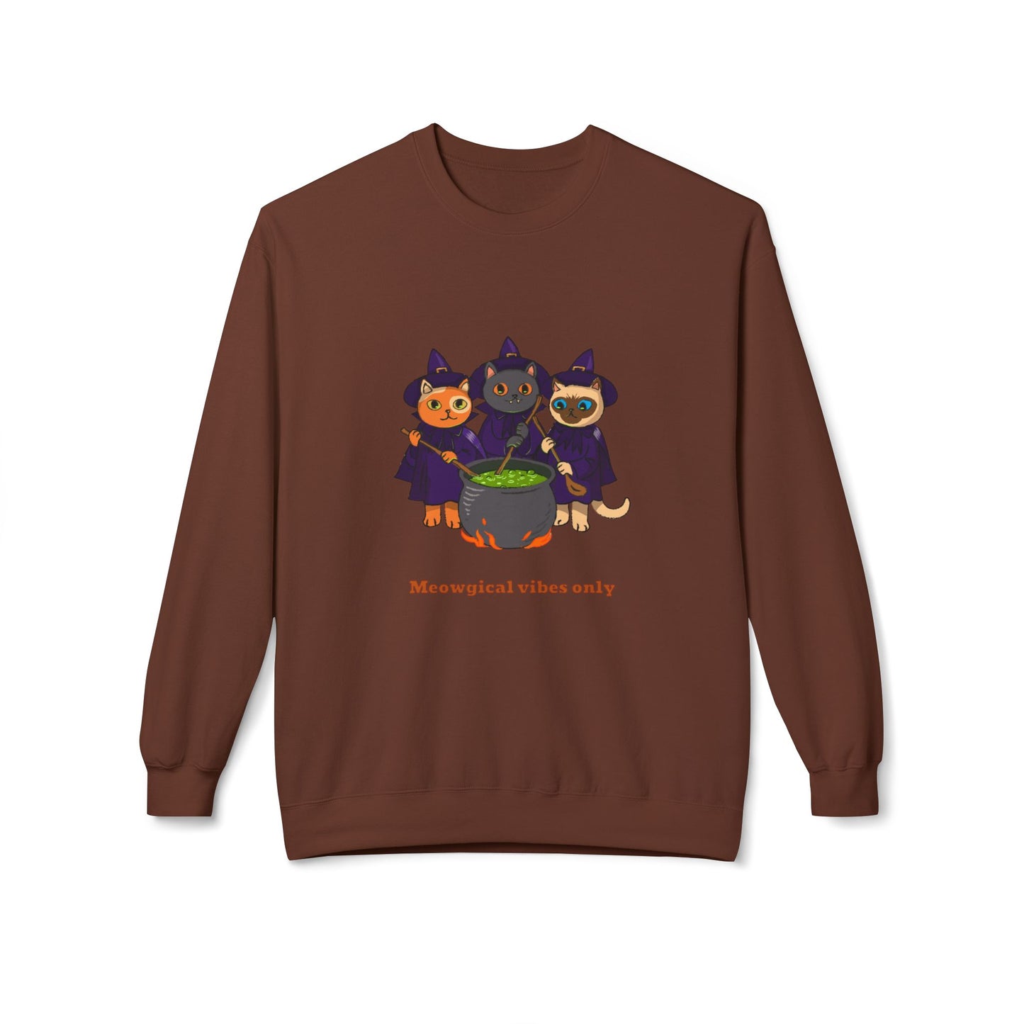 Whimsical Halloween Cat Crewneck Sweatshirt, Cozy Fall Fashion, Pumpkin Spice Sweater, Cute Cat Lovers Gift, Spooky Season Apparel - MaisonThreadory