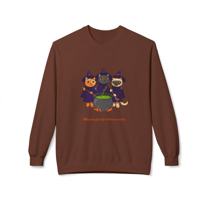 Whimsical Halloween Cat Crewneck Sweatshirt, Cozy Fall Fashion, Pumpkin Spice Sweater, Cute Cat Lovers Gift, Spooky Season Apparel - MaisonThreadory