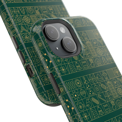 Magnetic Impact-Resistant Phone Case — Dark Green Geometric Pattern