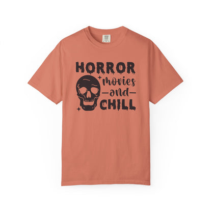 Horror Movies and Chill T-Shirt, Perfect for Halloween, Movie Nights, Gifts for Horror Fans, Unisex Graphic Tee, Soft Cotton Casual Wear