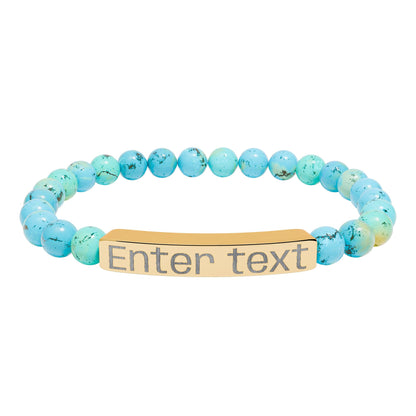 Engravable Natural Stone Bead Bracelet — Personalized Bar Bracelet