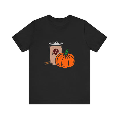 Fall Vibes Pumpkin Coffee Tee, Autumn Pumpkin Shirt, Cozy Casual Tee, Thanksgiving Gift, Unisex Fall Apparel - MaisonThreadory