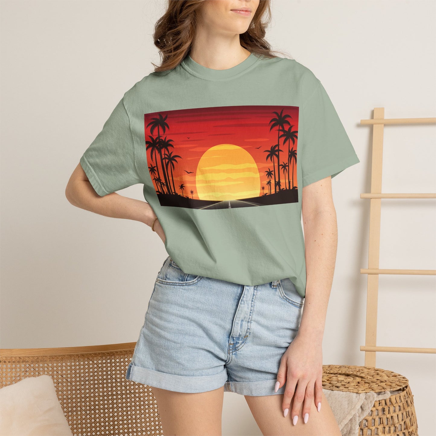 Sunset Palm Beach T-Shirt — Retro Tropical Sunset Graphic