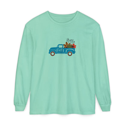 Hello Fall Long Sleeve T-Shirt, Unisex Seasonal Tee, Cozy Autumn Apparel, Thanksgiving Gift, Cute Outdoor Shirt - MaisonThreadory