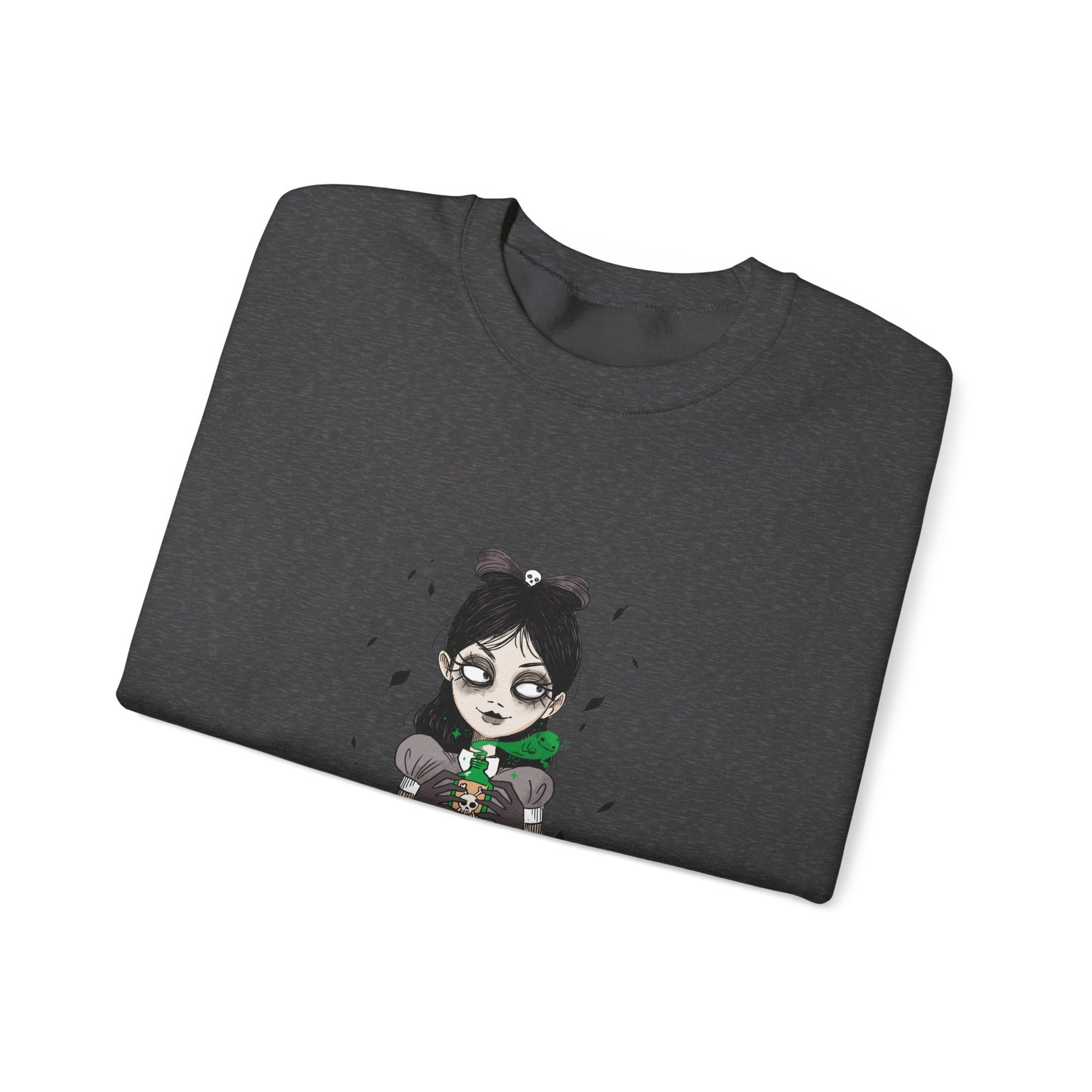 Dark Fairy Illustration Crewneck Sweatshirt, Cozy Streetwear, Unisex Gift, Fall Fashion, Halloween Apparel, Everyday Wear - MaisonThreadory