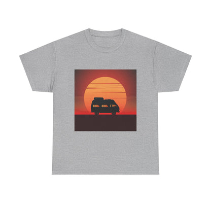 Retro Sunset Adventure Unisex Heavy Cotton Tee, Vintage Car T-Shirt, Sunset Vibe Shirt, Summer Casual Wear, Road Trip Gift, Outdoor [...] - MaisonThreadory
