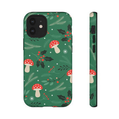 Festive Mushroom Phone Case, Colorful Holiday Case, Christmas Gift, Winter Vibes, Eco-Friendly Phone Cover