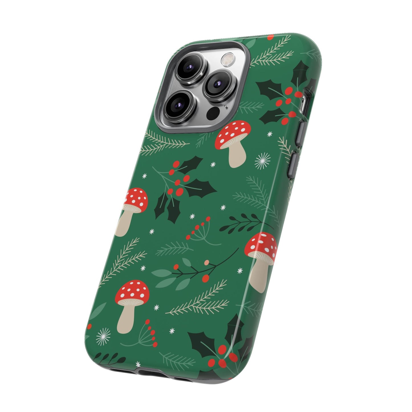 Festive Mushroom Phone Case, Colorful Holiday Case, Christmas Gift, Winter Vibes, Eco-Friendly Phone Cover