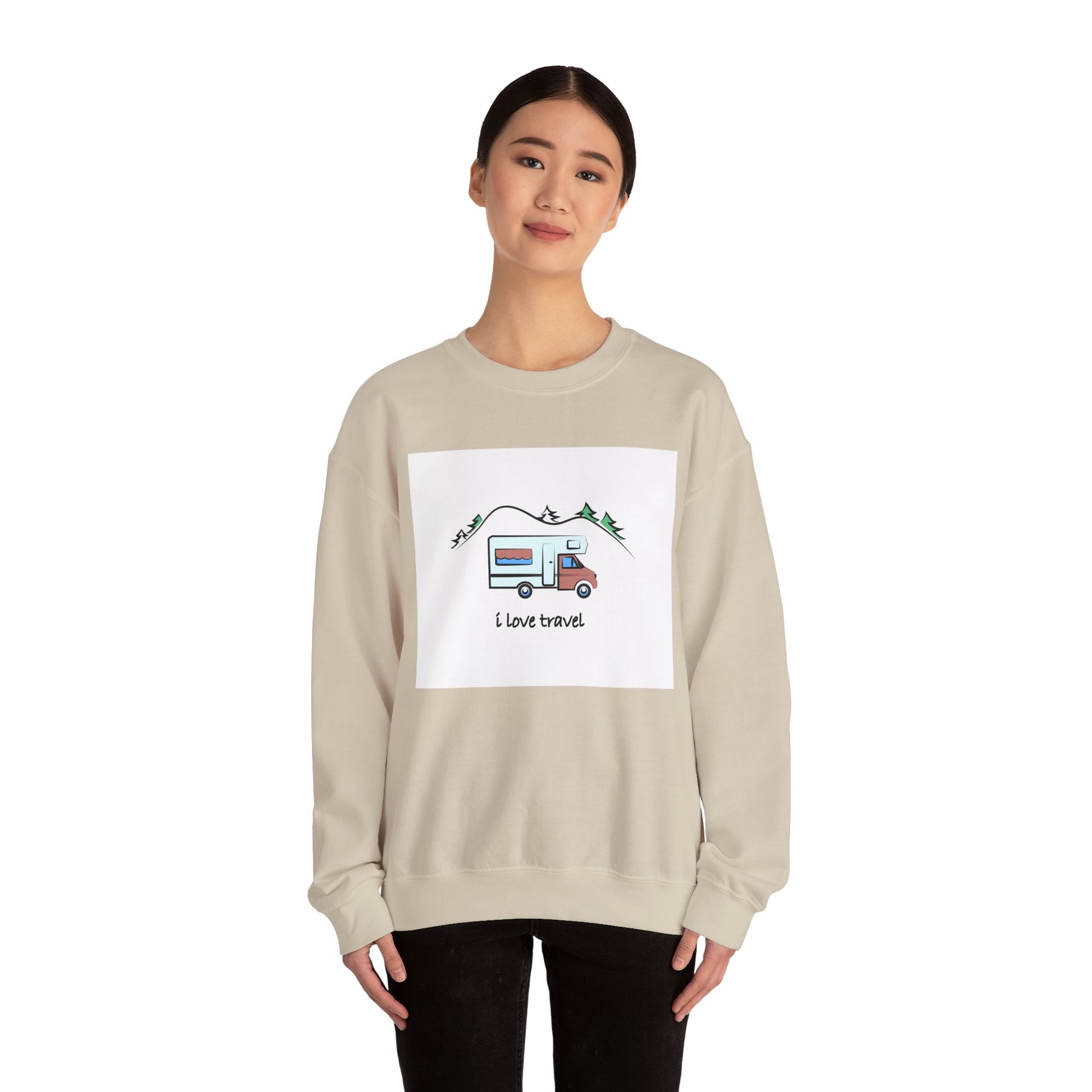 Travel Love Crewneck Sweatshirt | Cozy Adventure Apparel, Perfect for Travel Lovers, Gift Idea for Road Trips, Camping, and Wanderlust - MaisonThreadory