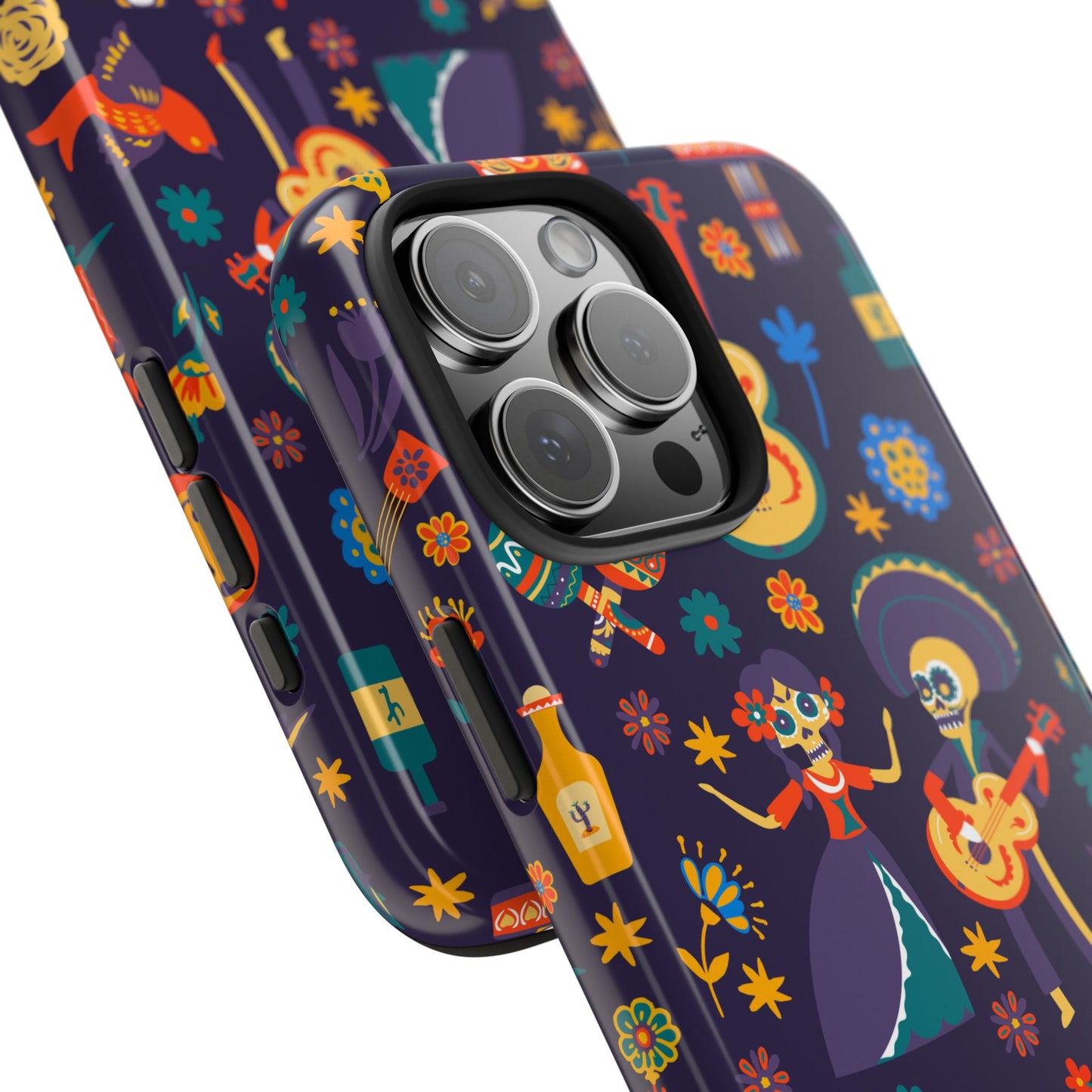 Colorful Dia de los Muertos Phone Case, Tough Case for Halloween, Gift for Music Lovers, Floral Phone Cover, Sugar Skull Art