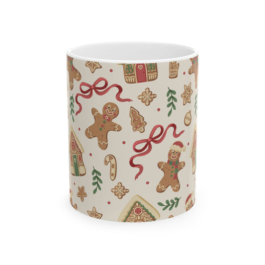 Gingerbread Holiday Mug — Festive Cookie Pattern Ceramic Coffee Cup (11oz/15oz)