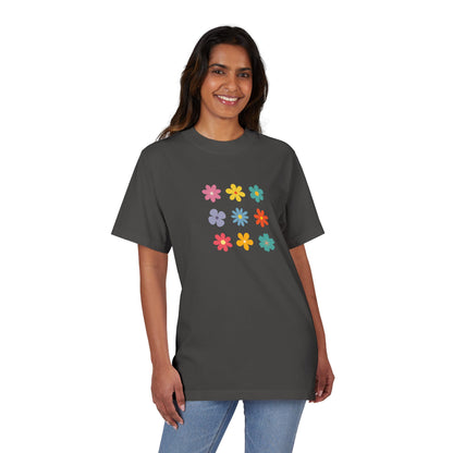Floral Grid Tee — Colorful Retro Flowers Graphic T-Shirt