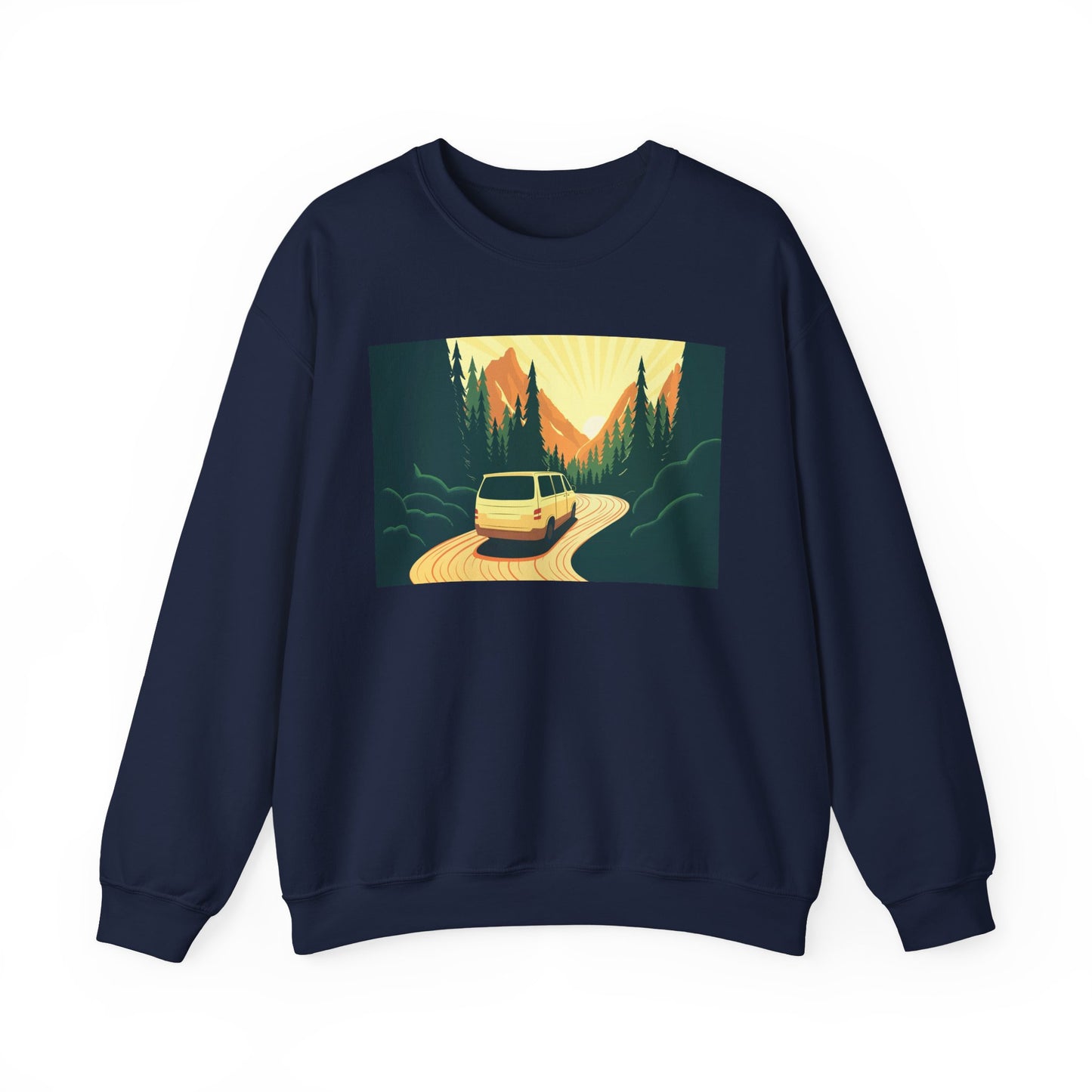 Nature Road Trip Crewneck Sweatshirt - Vintage Van Design, Unisex Pullover, Adventure Apparel, Great Outdoors Gift, Fall Fashion - MaisonThreadory