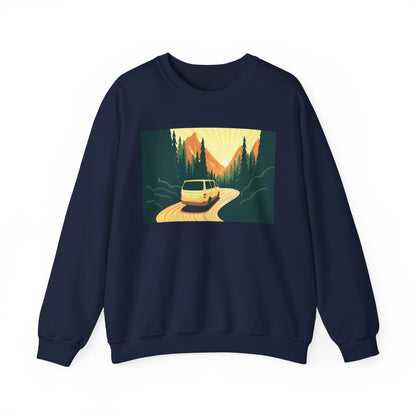 Nature Road Trip Crewneck Sweatshirt - Vintage Van Design, Unisex Pullover, Adventure Apparel, Great Outdoors Gift, Fall Fashion - MaisonThreadory