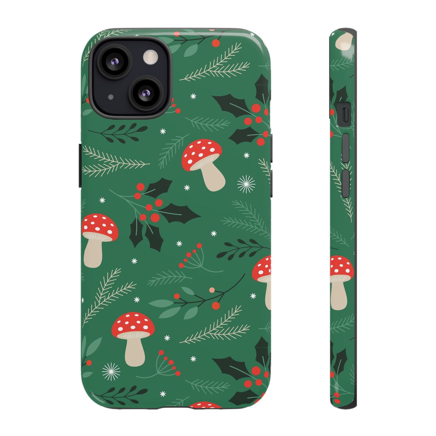 Festive Mushroom Phone Case, Colorful Holiday Case, Christmas Gift, Winter Vibes, Eco-Friendly Phone Cover