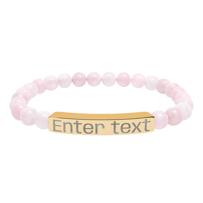 Engravable Natural Stone Bead Bracelet — Personalized Bar Bracelet