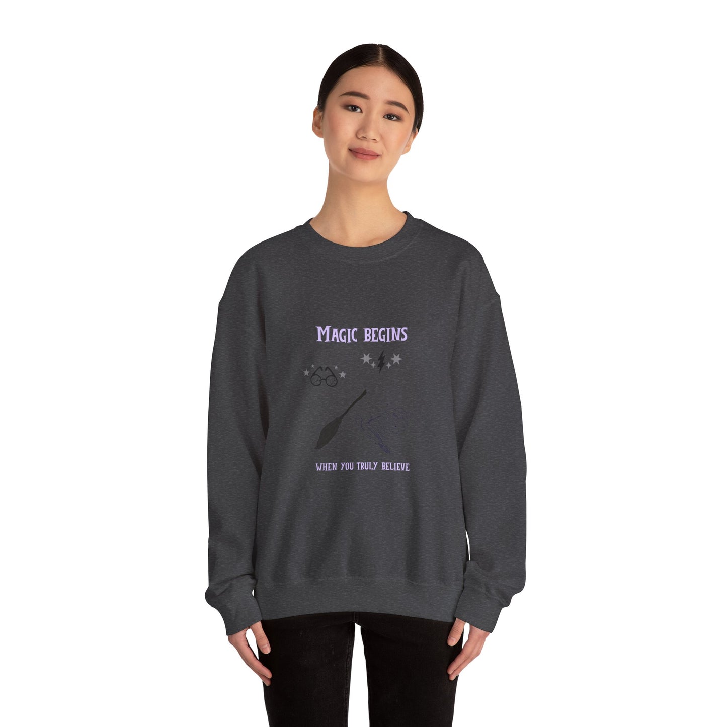 Magic Begins Sweatshirt - Cozy Unisex Crewneck, Perfect for Gifts, Spirituality, Comfort Wear, Casual Everyday Style - MaisonThreadory