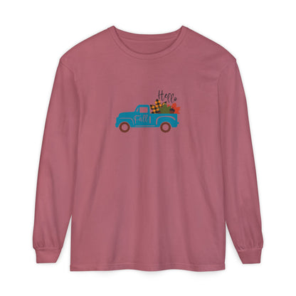 Hello Fall Long Sleeve T-Shirt, Unisex Seasonal Tee, Cozy Autumn Apparel, Thanksgiving Gift, Cute Outdoor Shirt - MaisonThreadory