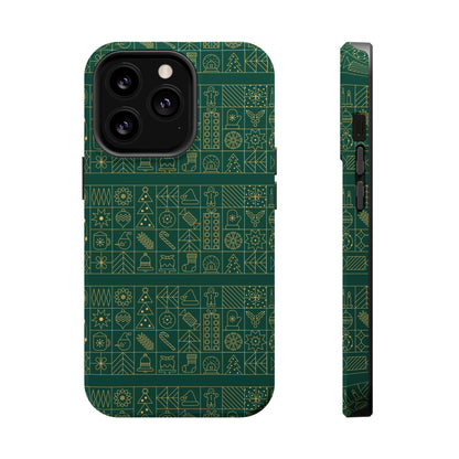 Magnetic Impact-Resistant Phone Case — Dark Green Geometric Pattern