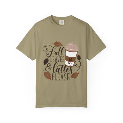 Fall Leaves & Lattes Unisex T-Shirt, Cozy Autumn Tee, Perfect for Fall, Coffee Lovers Gift, Seasonal Fashion Statement, Thanksgiving Shirt
