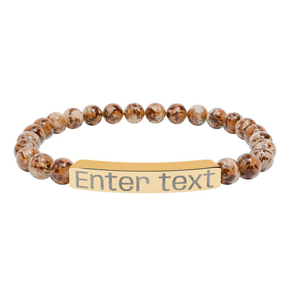 Engravable Natural Stone Bead Bracelet — Personalized Bar Bracelet