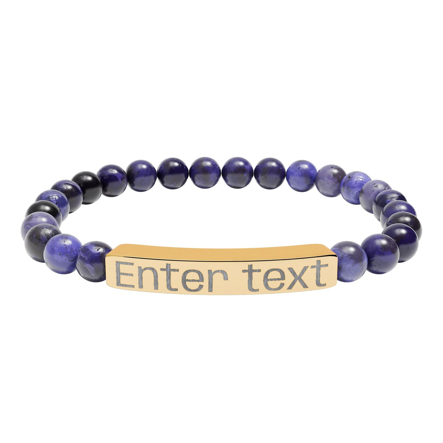 Engravable Natural Stone Bead Bracelet — Personalized Bar Bracelet