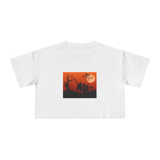 Spooky Autumn Women's Crop Tee, Halloween Shirt, Casual Fall Top, Trendy Graphic Tee, Seasonal Fashion, Gift for Her