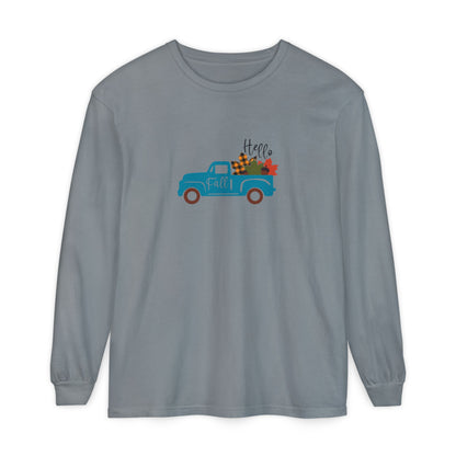 Hello Fall Long Sleeve T-Shirt, Unisex Seasonal Tee, Cozy Autumn Apparel, Thanksgiving Gift, Cute Outdoor Shirt - MaisonThreadory