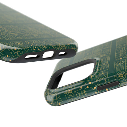 Magnetic Impact-Resistant Phone Case — Dark Green Geometric Pattern