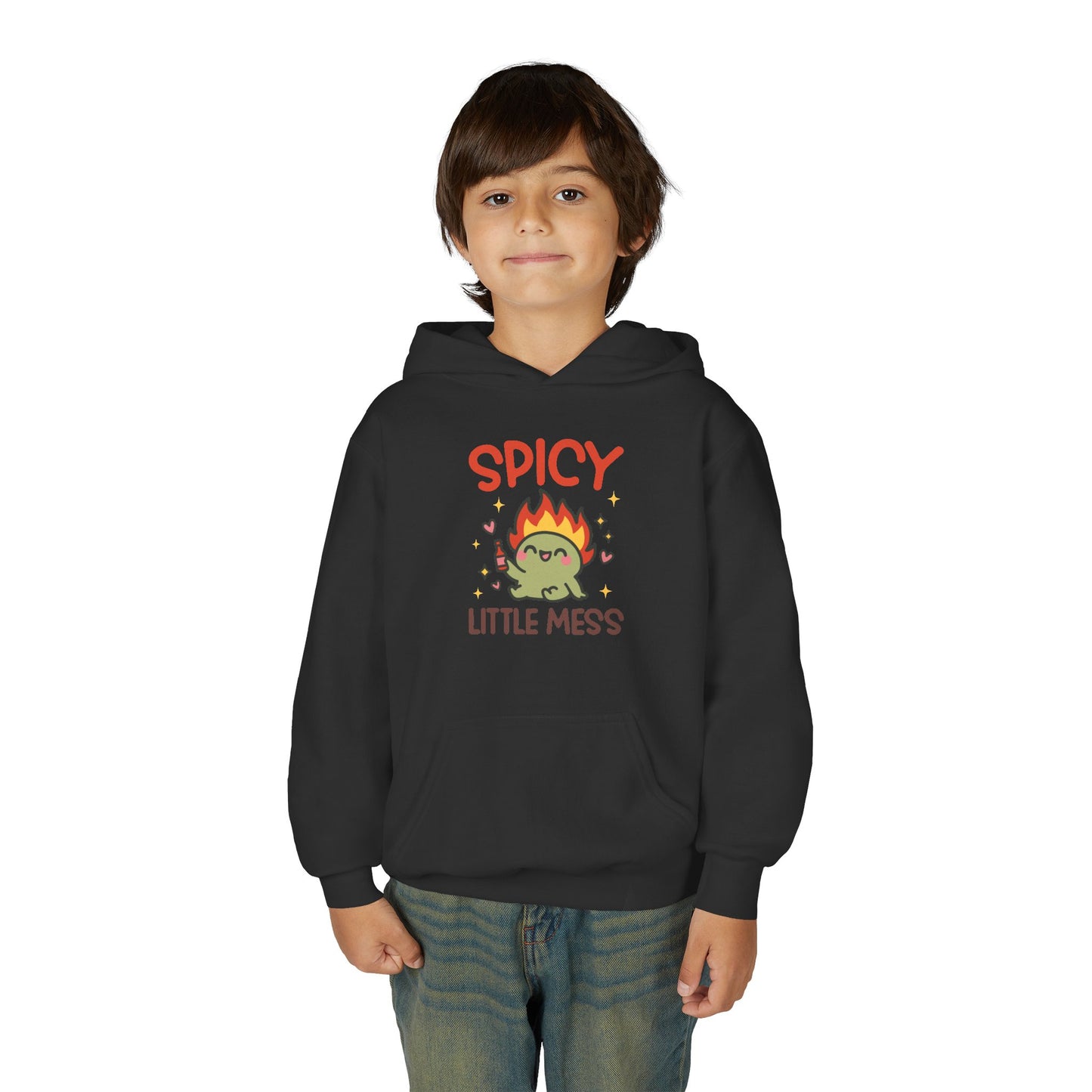 Spicy Little Mess Youth Hoodie | Fun Cartoon Design, Perfect Gift for Kids, Trendy Sweatshirt, Birthday Present, Cozy Fashion - MaisonThreadory
