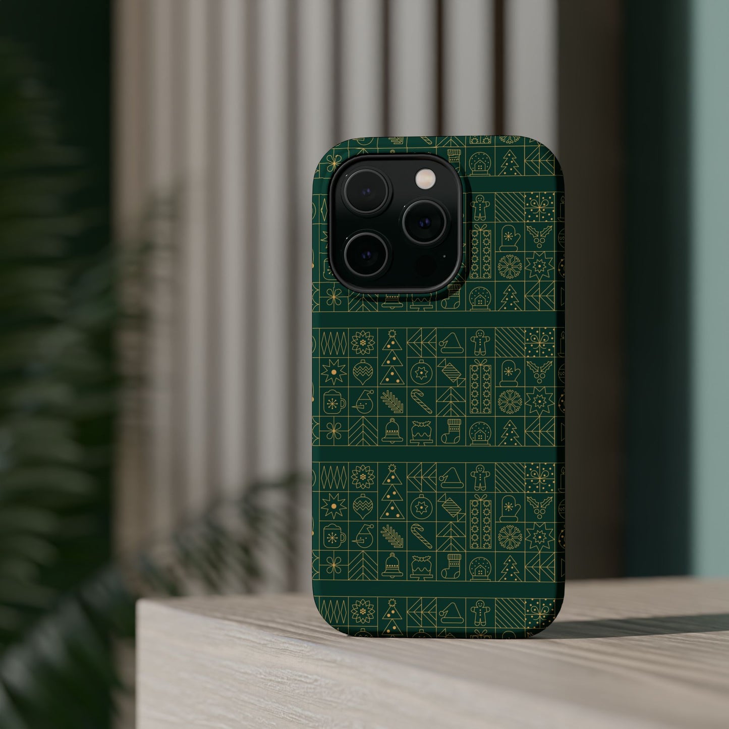 Magnetic Impact-Resistant Phone Case — Dark Green Geometric Pattern