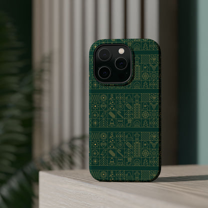 Magnetic Impact-Resistant Phone Case — Dark Green Geometric Pattern