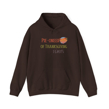 Thanksgiving Pie-o-neer Unisex Heavy Blend Hooded Sweatshirt, Cozy Holiday Sweatshirt, Thanksgiving Apparel, Fall Fashion, Foodie Gifts - MaisonThreadory