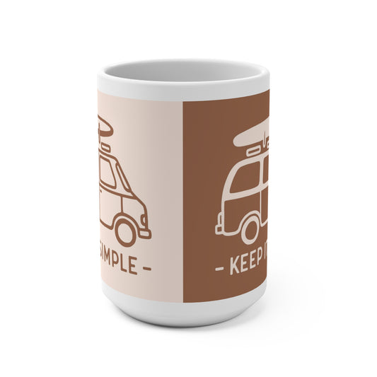 Bohemian Surf Mug with 'Keep It Simple' Design | 15oz Coffee Cup, Gift for Surfers, Beach Lovers, Road Trip Enthusiasts, Summer Vibes - MaisonThreadory