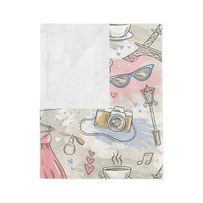 Cozy Travel-Inspired Blanket, Perfect for Picnics, Home Decor, Gift for Her, Cute French Design, Soft Microfiber - MaisonThreadory