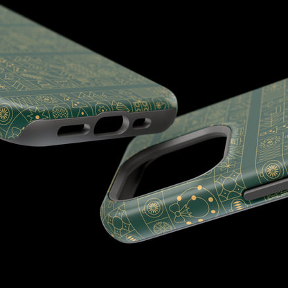 Magnetic Impact-Resistant Phone Case — Dark Green Geometric Pattern