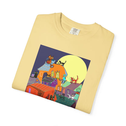 Moonlit Canine Adventure T-Shirt, Unisex Dog Lover Tee, Garment-Dyed Graphic Top, Pet-Themed Gift, Casual Wear