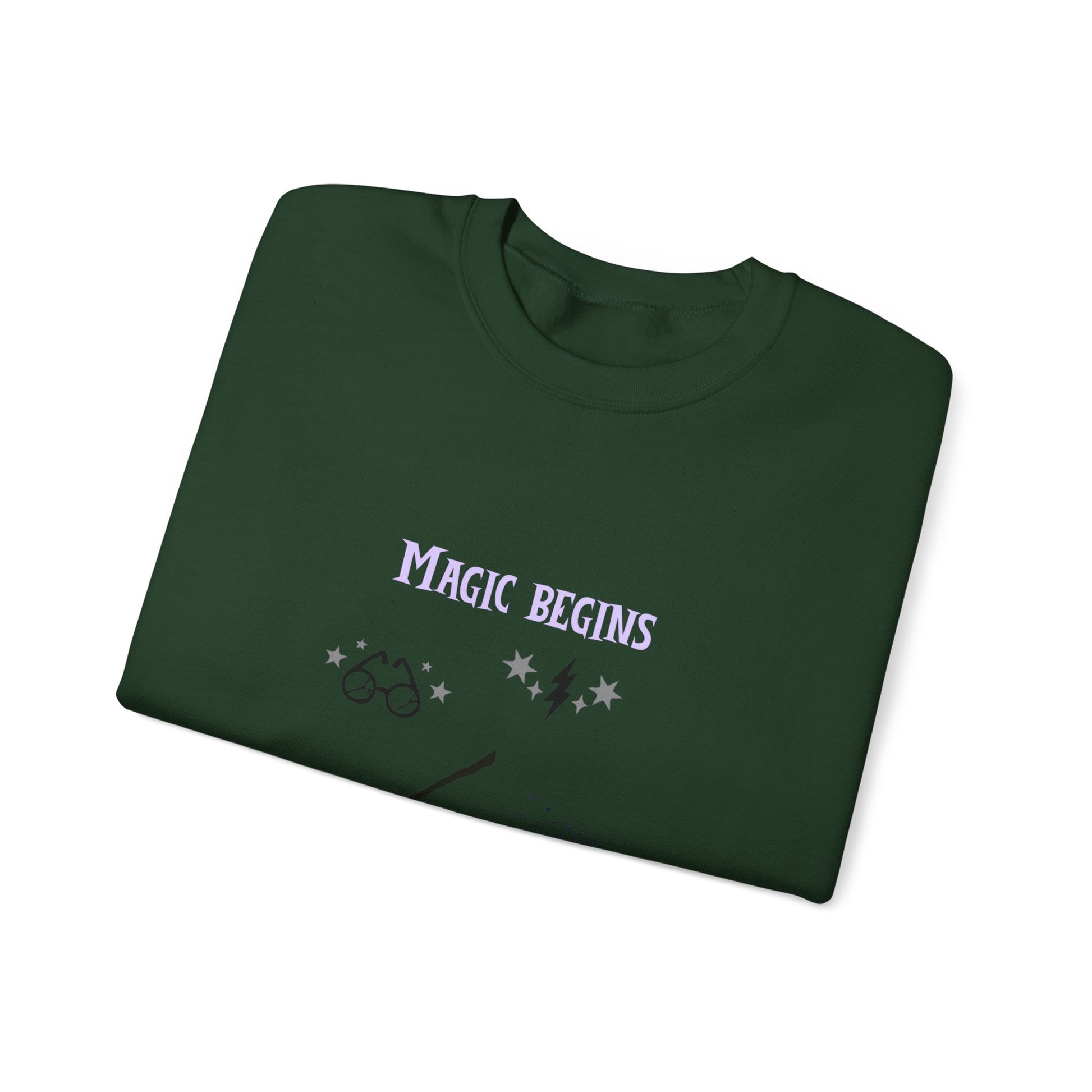 Magic Begins Sweatshirt - Cozy Unisex Crewneck, Perfect for Gifts, Spirituality, Comfort Wear, Casual Everyday Style - MaisonThreadory