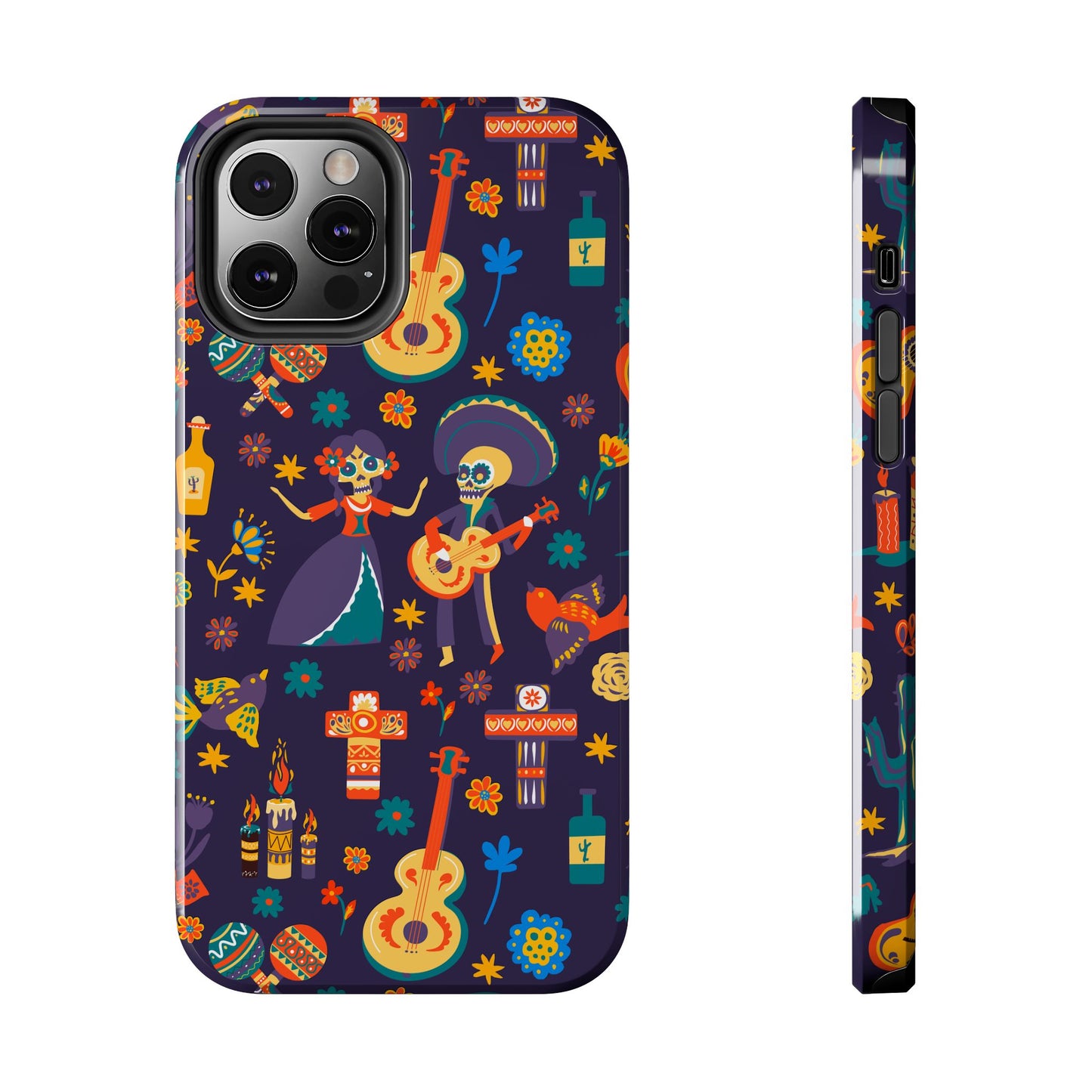 Colorful Dia de los Muertos Phone Case, Tough Case for Halloween, Gift for Music Lovers, Floral Phone Cover, Sugar Skull Art