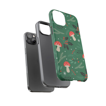 Festive Mushroom Phone Case, Colorful Holiday Case, Christmas Gift, Winter Vibes, Eco-Friendly Phone Cover