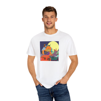 Moonlit Canine Adventure T-Shirt, Unisex Dog Lover Tee, Garment-Dyed Graphic Top, Pet-Themed Gift, Casual Wear