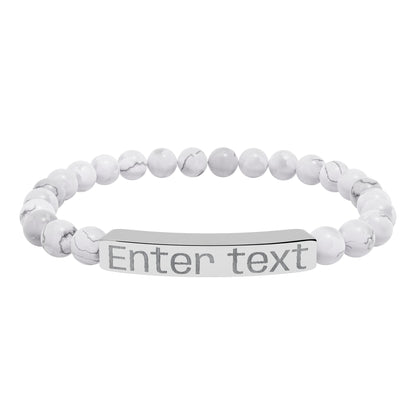 Engravable Natural Stone Bead Bracelet — Personalized Bar Bracelet